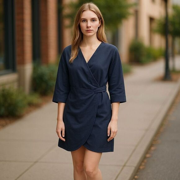 Adelyn Rae Navy Blue Faux Wrap Dress (XL) - Picture 1 of 6